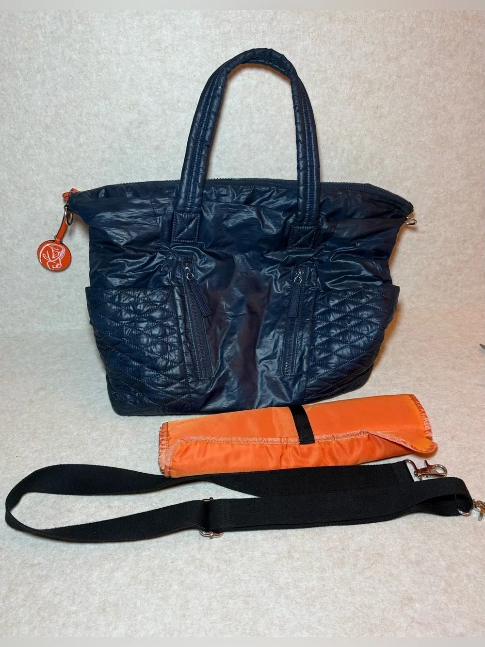 Rebecca Minkoff Yoko Blue Leather Quilted Diaper Bag Shoulder Straps